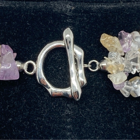 Multistrand Semiprecious Stone Necklace With Freshwater Pearls Toggle Clasp - Picture 9 of 11